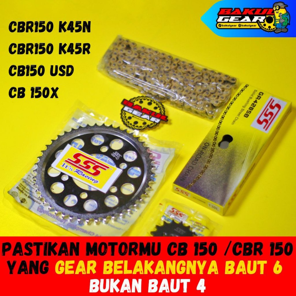 Gear set SSS CBR 150R CB150R CB150X 6 Lubang Baut CBR150R CBR CB 150 150R K45N K45R 2021 Rantai