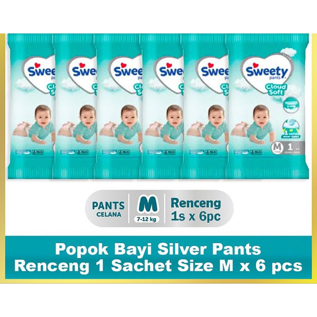 SWEETY SILVER PANTS RENCENG S1,M1, L1 isi 6 PACK