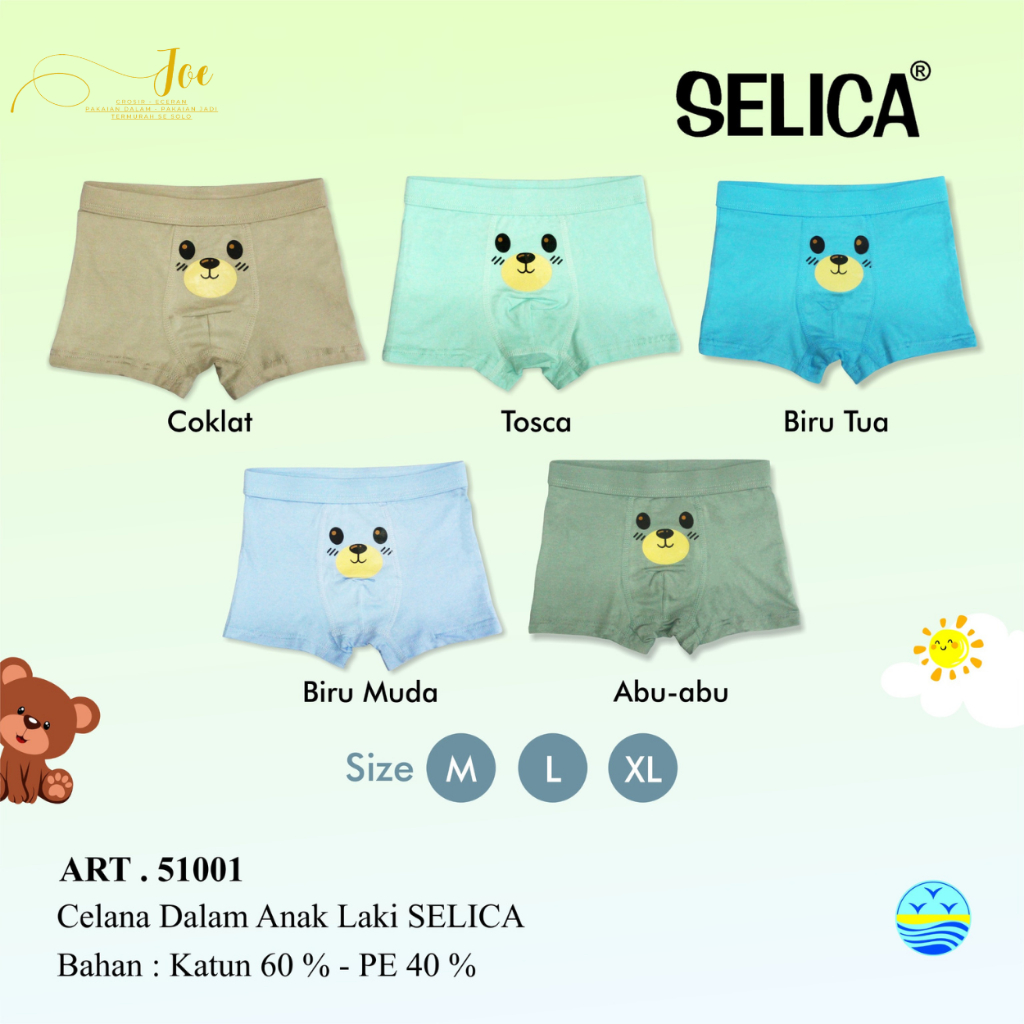CD Anak Model BOXER Selica 51001 51002 51003 Polos Warna / Celana Dalam Bayi