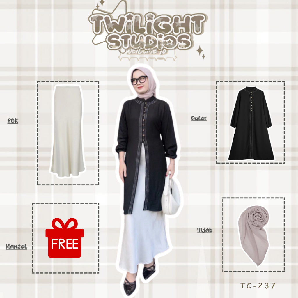 One set Bukber / Lebaran Terbaru ( Rok Duyung + Tunik + Bella Square ) Remaja Kekinian SET TC-237