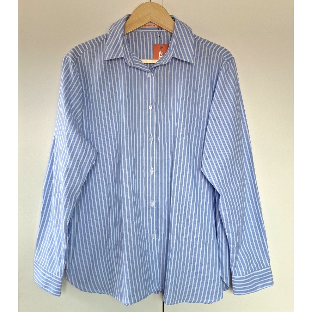 Kemeja Katun Salur Biru Muda XXL - Novel Mice Limited