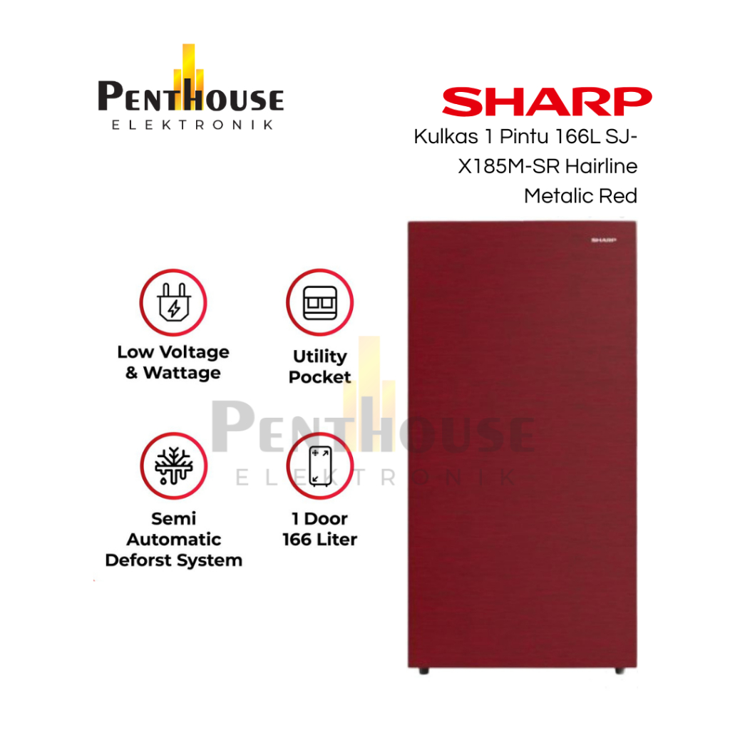 Sharp Kulkas 1 Pintu 166L SJ-X185M-SR Hairline Metalic Red  / 166 LITER SJX 185 MSR / SJX185 HALAL