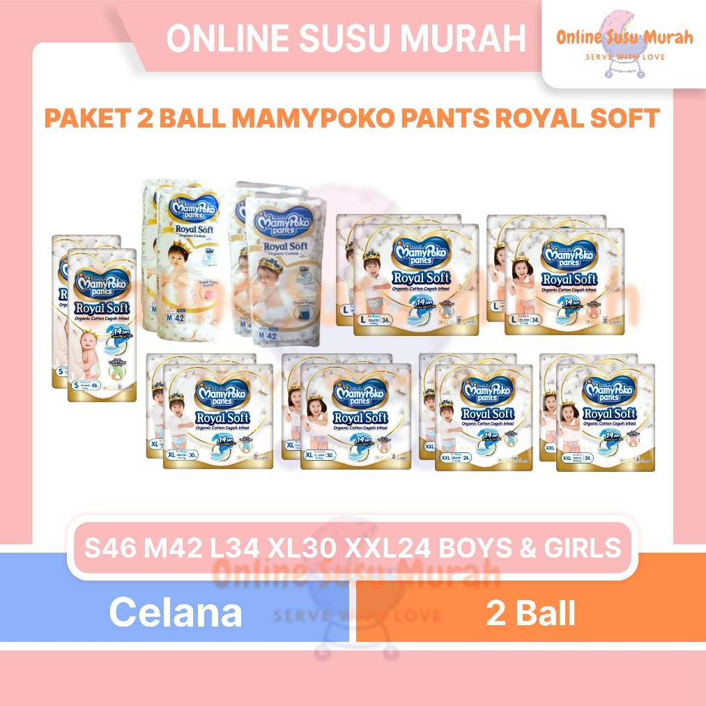 MAMYPOKO PANTS ROYAL SOFT PAKET 2 BALL S46 M42 L34 XL30 XXL24 BOY GIRLS MAMY POKO POPOK CELANA PPKS
