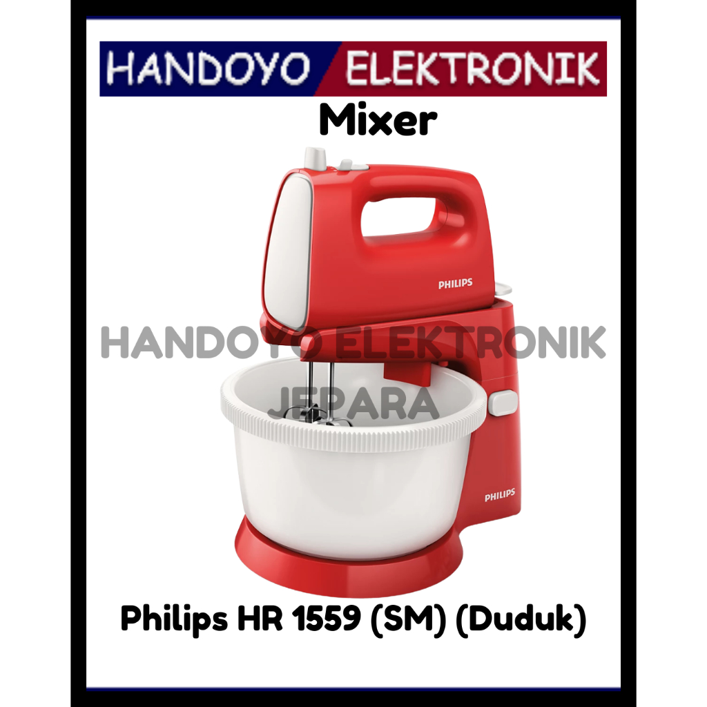 Philips Mixer HR 1559 SM Duduk 2 Liter 170 Watt 5 Kecepatan Turbo Pengocok Kerucut Unik Hemat Energi