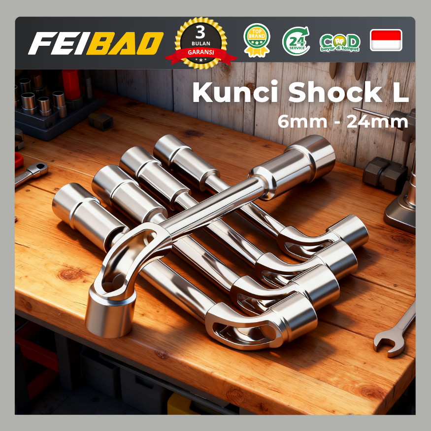 FEIBAO Kunci Sock L 6-24mm CR-V Baja Kuat Double Shock Key Allen Wrench Serbaguna