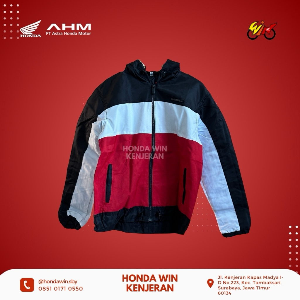 Jaket Sepeda Motor hoodie Vario ASLI Honda hitam merah putih