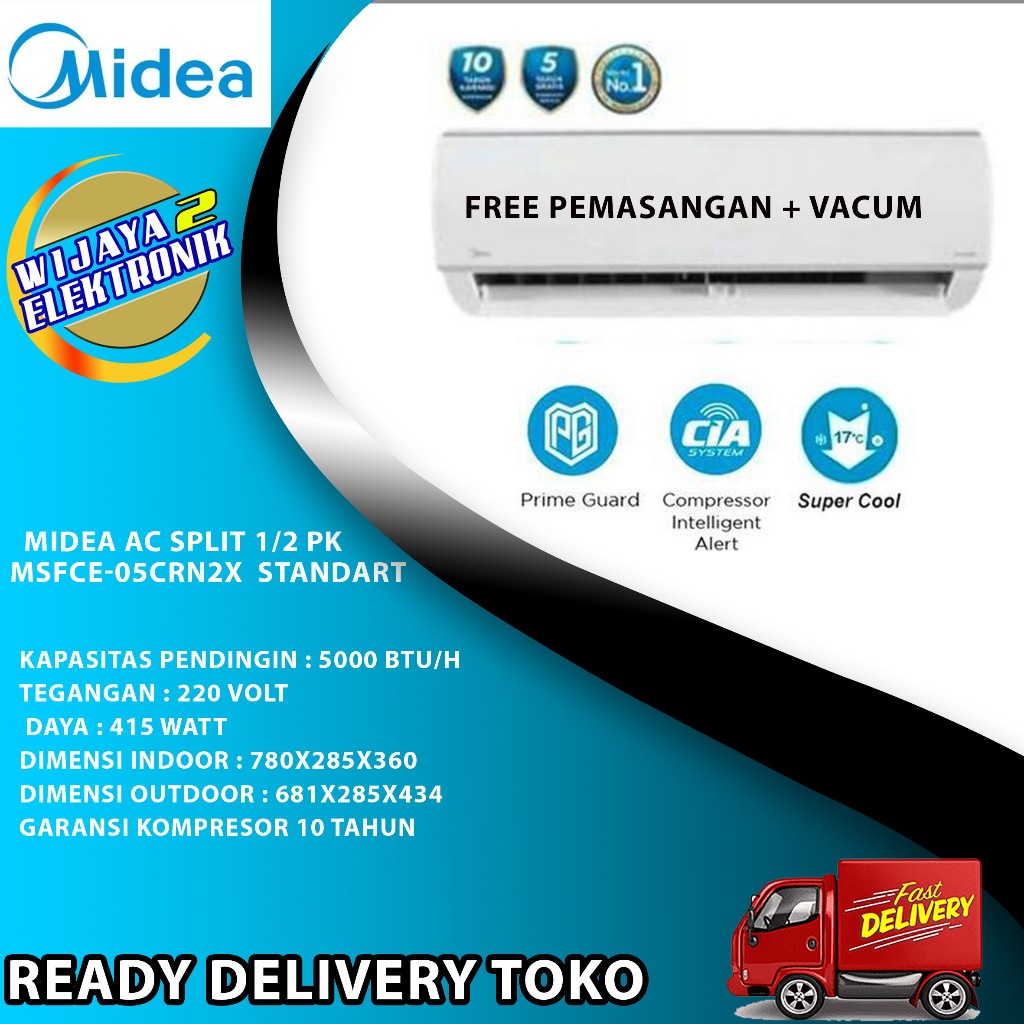 AC MIDEA 1/2PK MSFCE-05CRN2X BARU BERGARANSI RESMI + PASANG -AC MIDEA MSFCE-05CRN2X -MSFCE05CRN2X