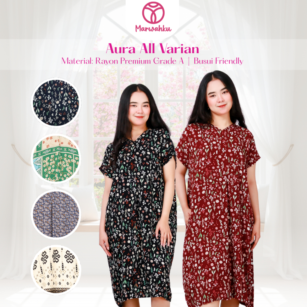 Daster Wanita Tanpa Kerah Aura Home Dress Daily Wear Busui Friendly Rayon Premium