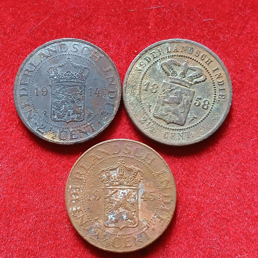 Koleksi Temuan Sungai 3 Biji Koin Benggol Nederland Indie 2,5 Cent