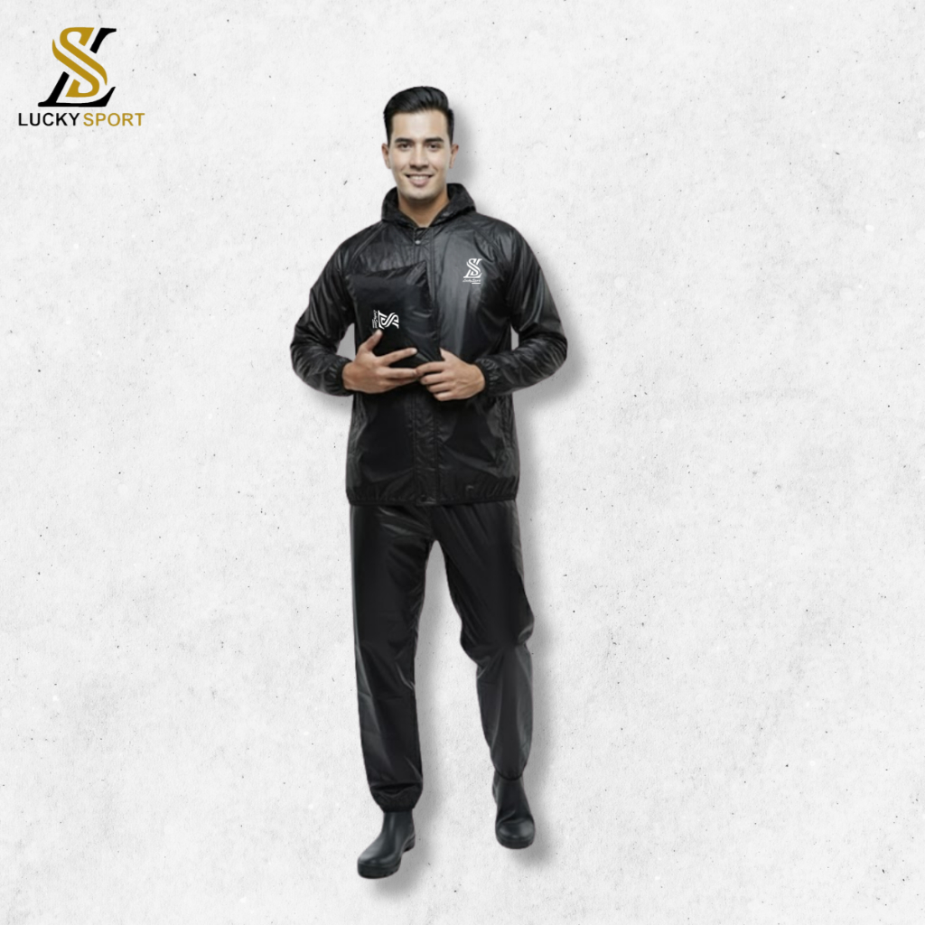 Jaket Celana Mantol Jas Hujan Olahraga Sauna Pria dan Wanita Bahan PVC Anti Air