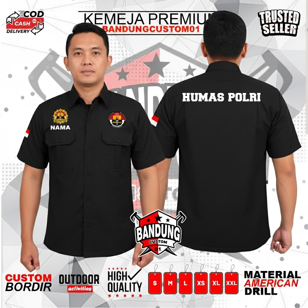 KEMEJA HUMAS POLRI - KEMEJA PENDEK HUMAS POLRI - KEMEJA PRIA - KEMEJA BORDIR