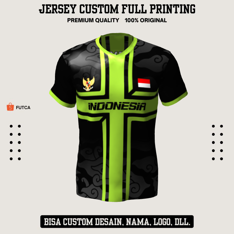 Kaos Jersey Futsal Hitam Hijau Motif Batik 200