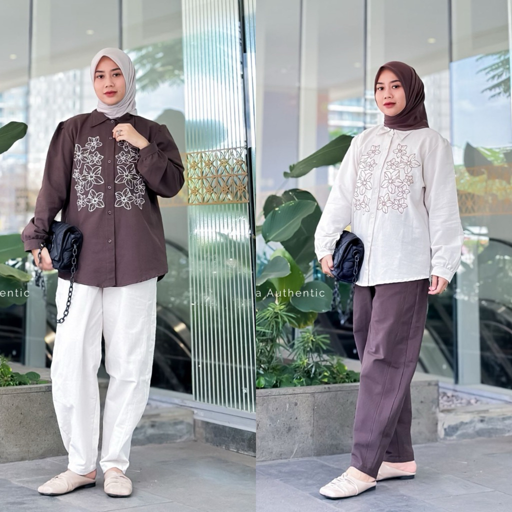 chatifa authentic sakura original 100%| setelan celana barel/setelan kemeja border /setelan jumbo