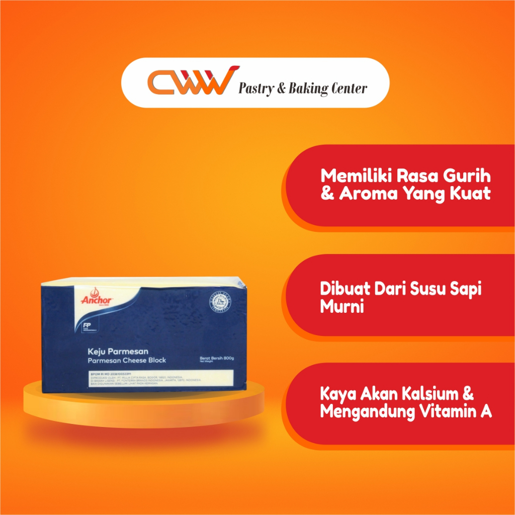 Anchor Keju Parmesan Asli Balok Block 800g Kue Kering Kastangel Cemilan Cheese Stick Pasta Masakan