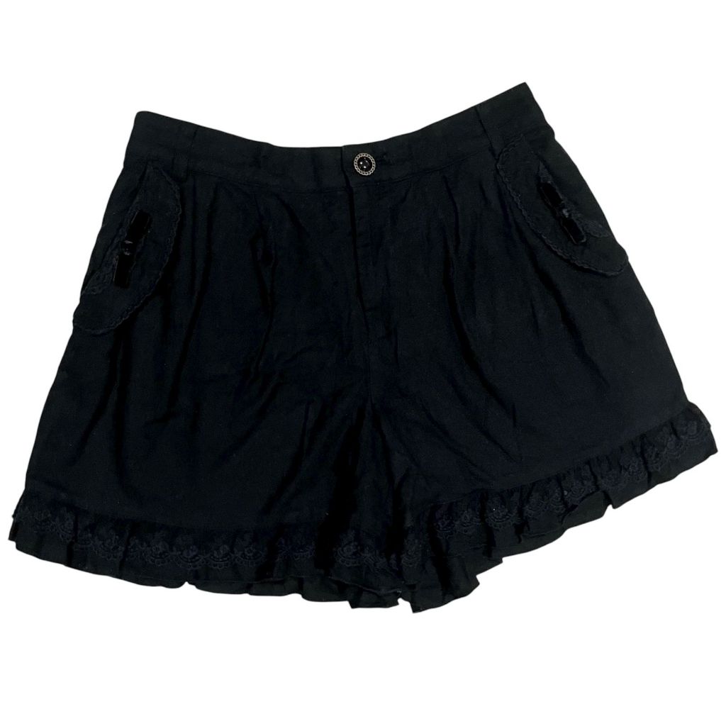 Axes Femme Vintage Eyelet Ruffle Pointelle Ribbon Shorts in Black | grunge gothic punk rock lolita c