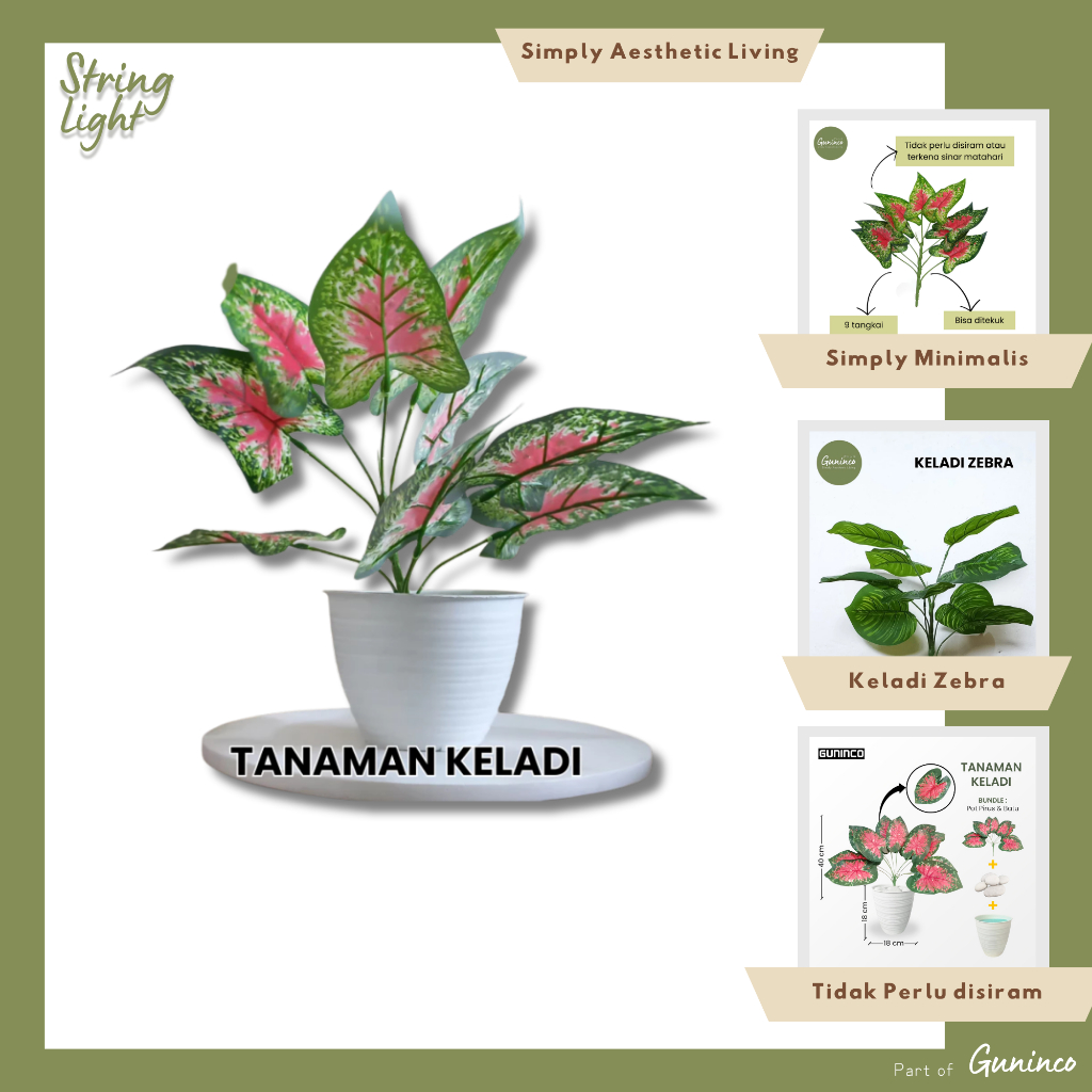 SL PROMO TANAMAN ARTIFICIAL Beli 3 Gratis 1 Tanpa Pot Bunga Artifisial Monstera Keladi Zebra Hiasan