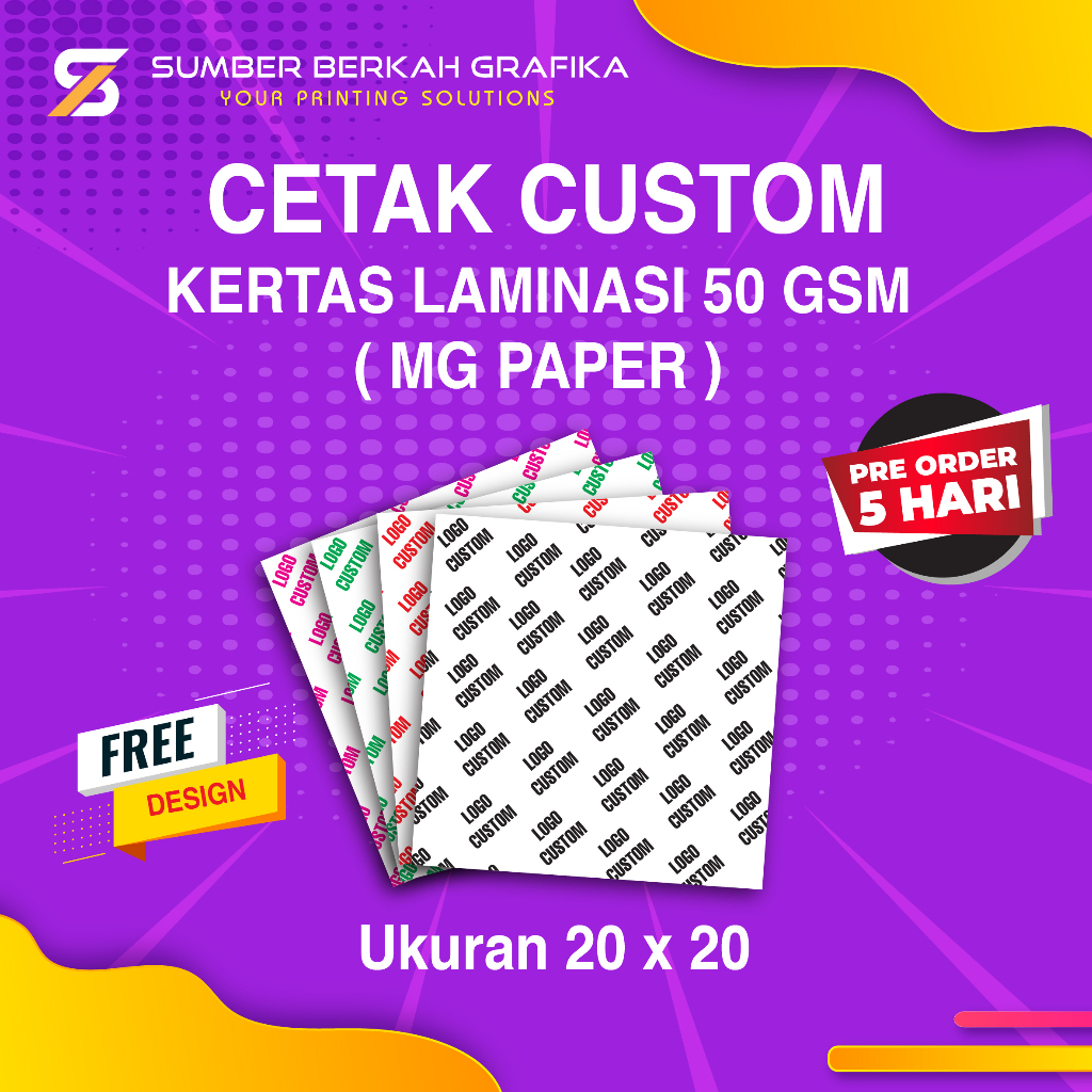 Custom Kertas nasi Laminasi/KFC/MG Paper 2 warna