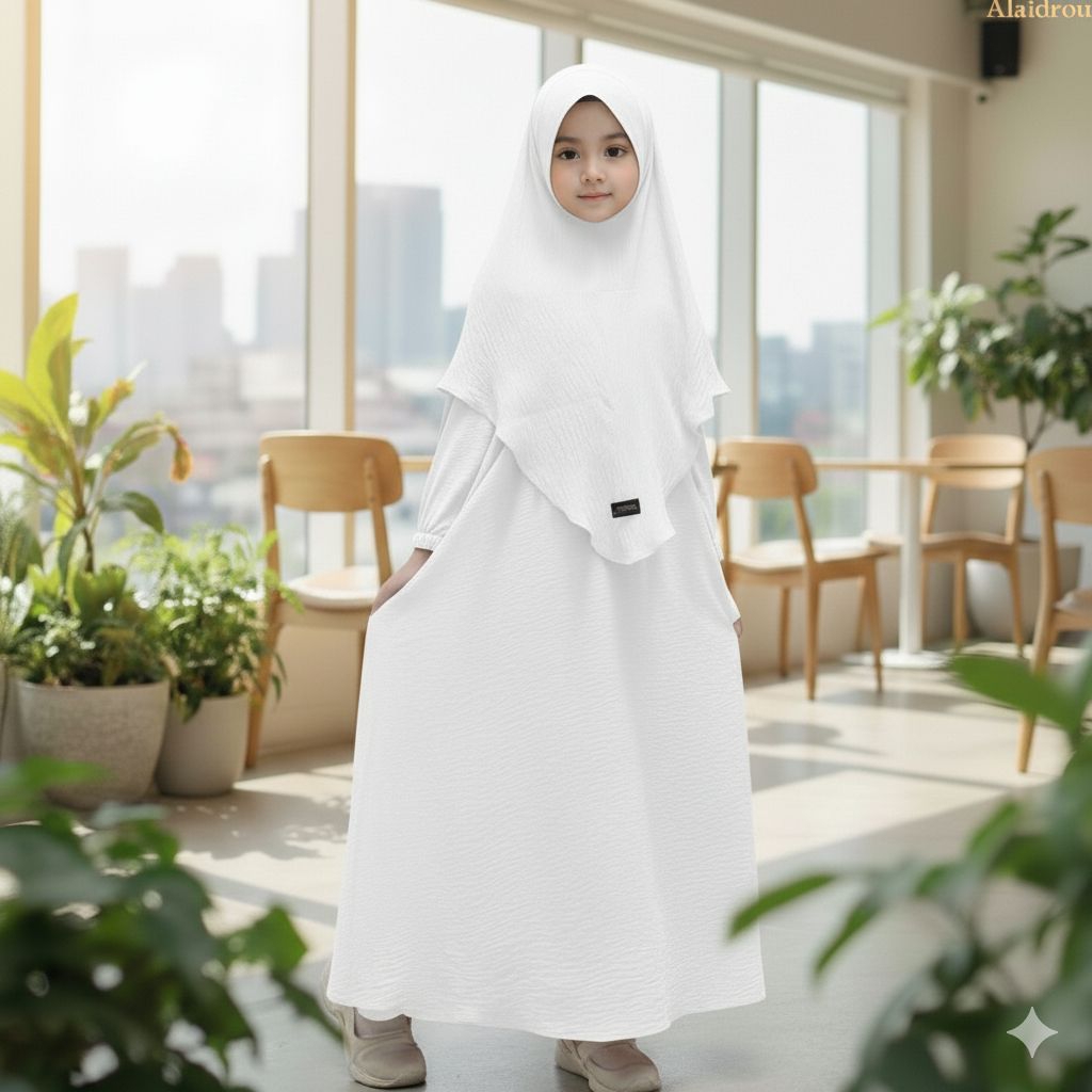 Gamis Set Hijab Terbaru 2025 Set Hijab 3 -15 TAHUN Nina Kids