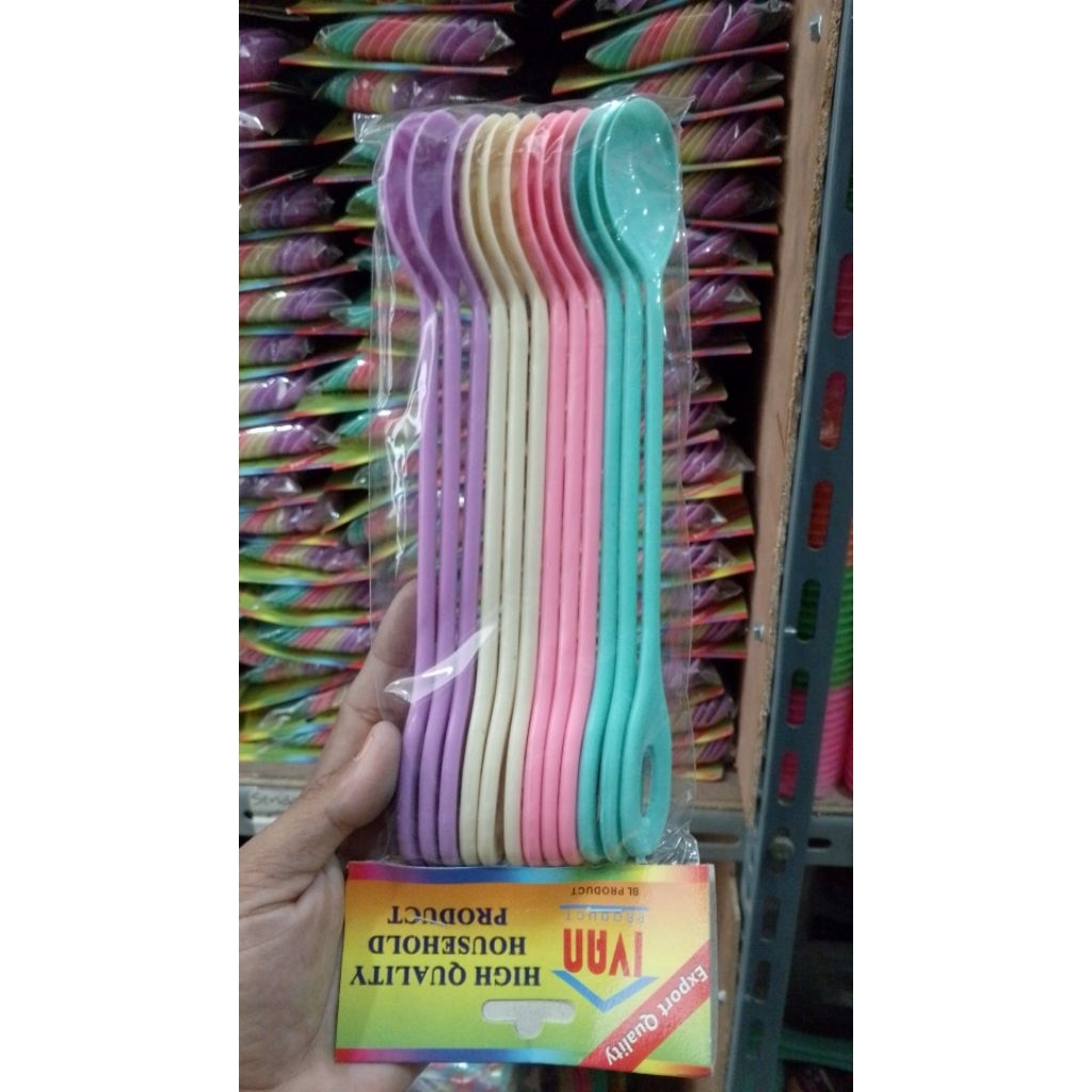 SENDOK TEH PLASTIK/SENDOK TEH/SENDOK PLASTIK/ SENDOK KECIL ISI 12 WARNA CAMPUR