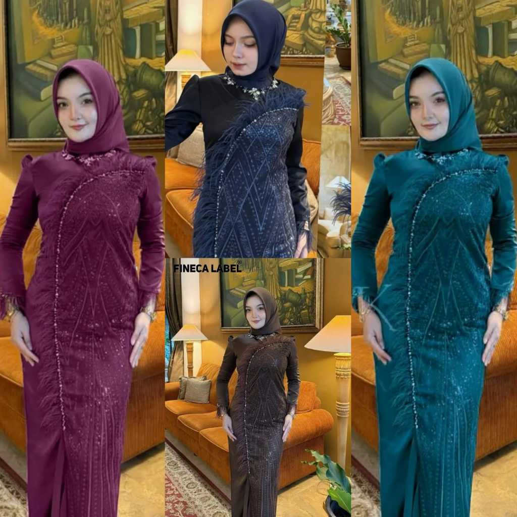 Wilona DRESS BROKAT KONDANGAN MEWAH PAYET BULU PREMIUM GAUN FORMAL ELEGAN VELVET MIX BROKAT TERBARU