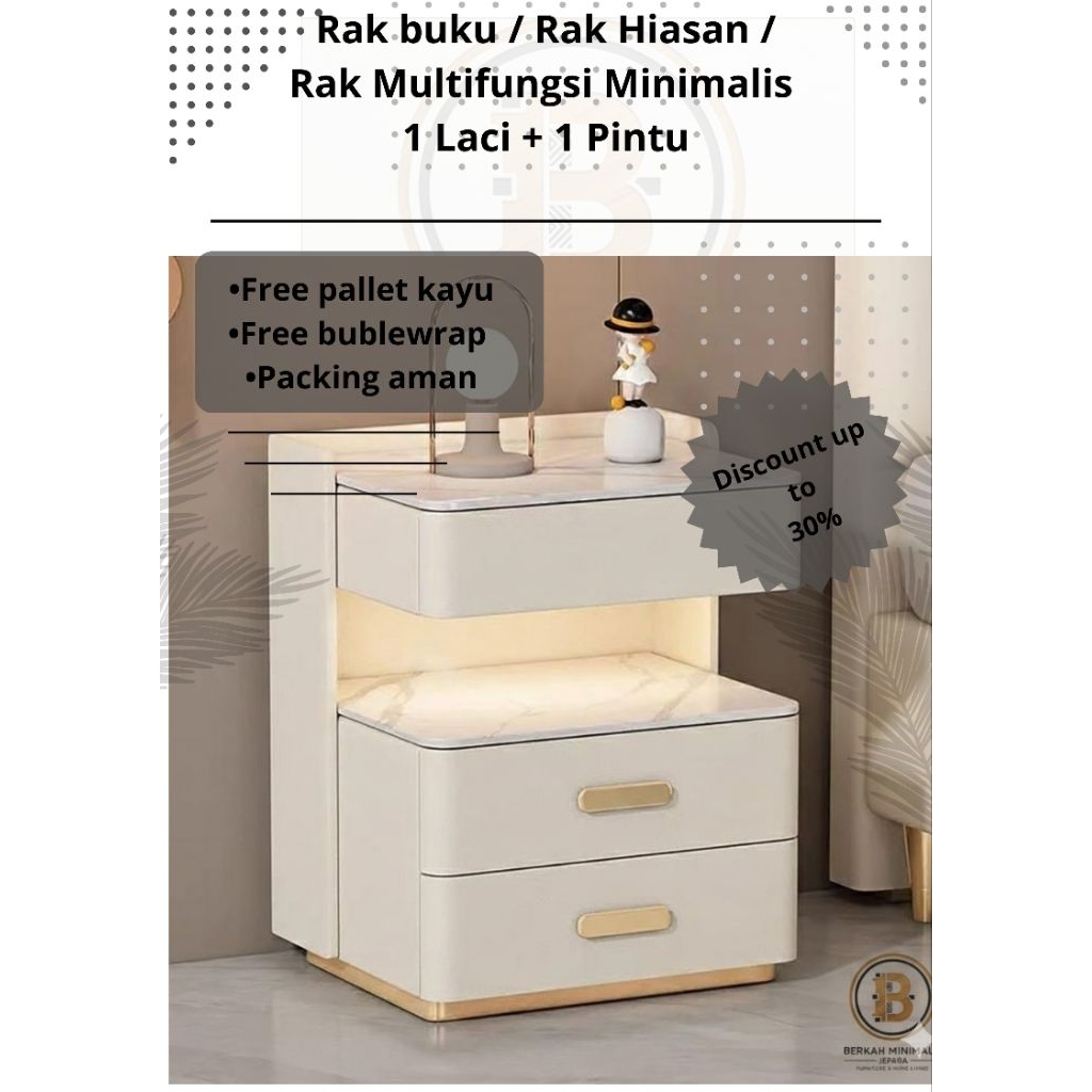 NAKAS BEDSIDE MURAH Nakas minimalis modern / nakas susun 3 Laci + Lampu LED