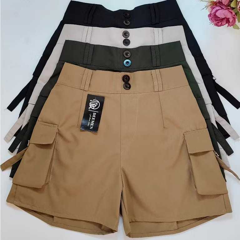 Celana Pendek Wanita Korea Style Highwaist Cargo