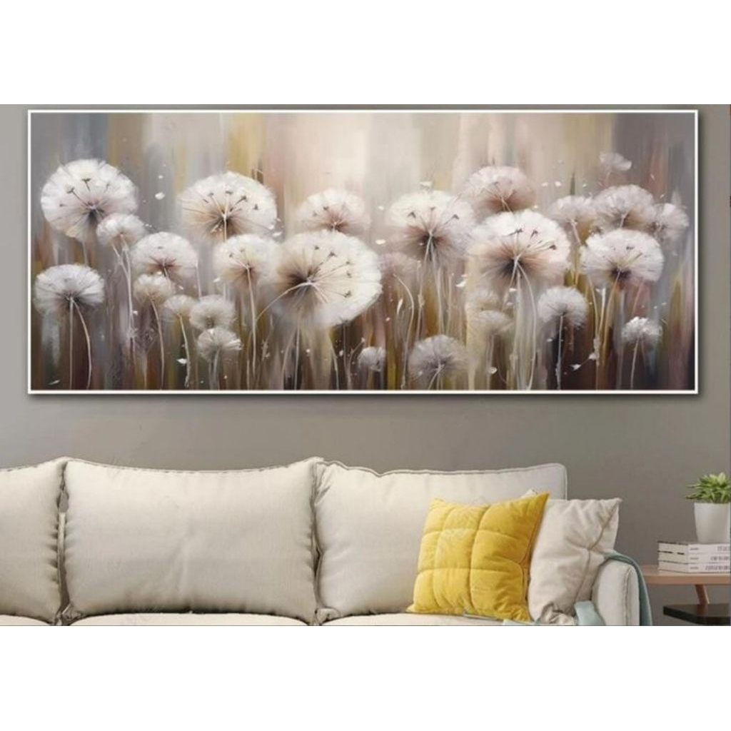 lukisan bunga dandelion tekstur timbul modern