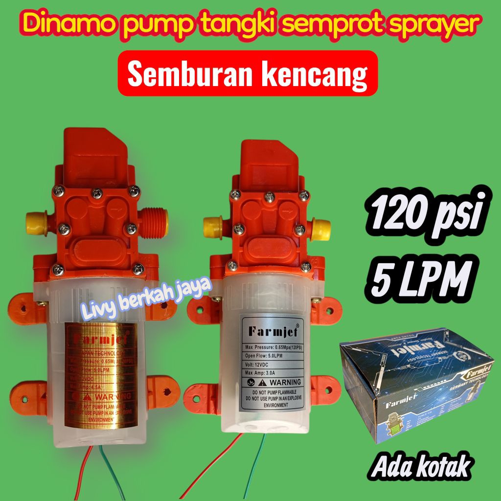 Dinamo Pompa Air Sprayer Elektrik 120 PSI FARMJET Dinamo Tangki Semprot DC 12V