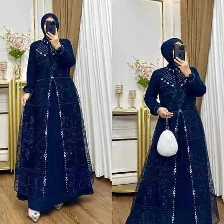 Gamis Aqila Dress Look Mewah Kekinian Dress Pesta Ceruty Armany Mix Brukat Aplikasi Payet
