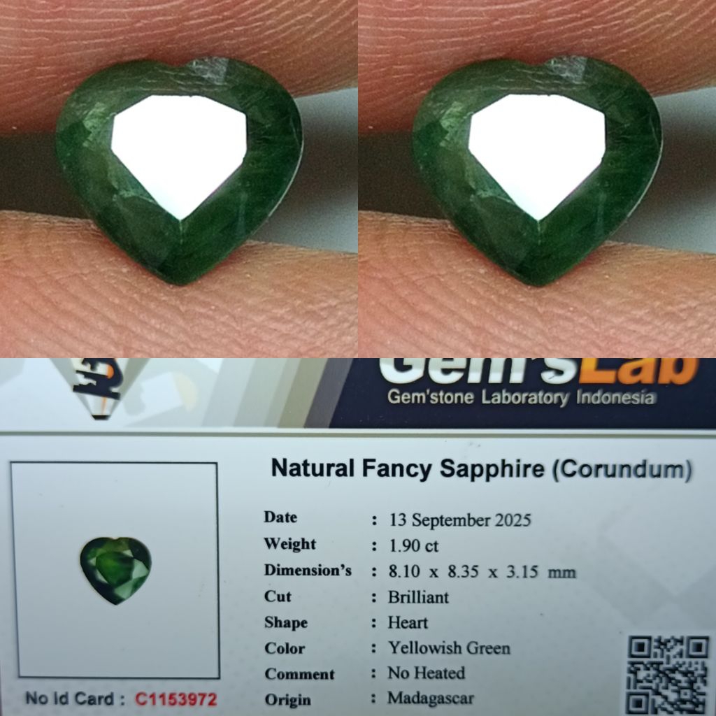 NATURAL FANCY SAPPHIRE YELLOWISH GREEN MADAGASCAR MEMO GLI