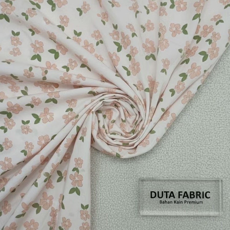 ​Kain Katun Muslin Motif Bunga Peach/Sakura (Harga Per 0,5)LQ