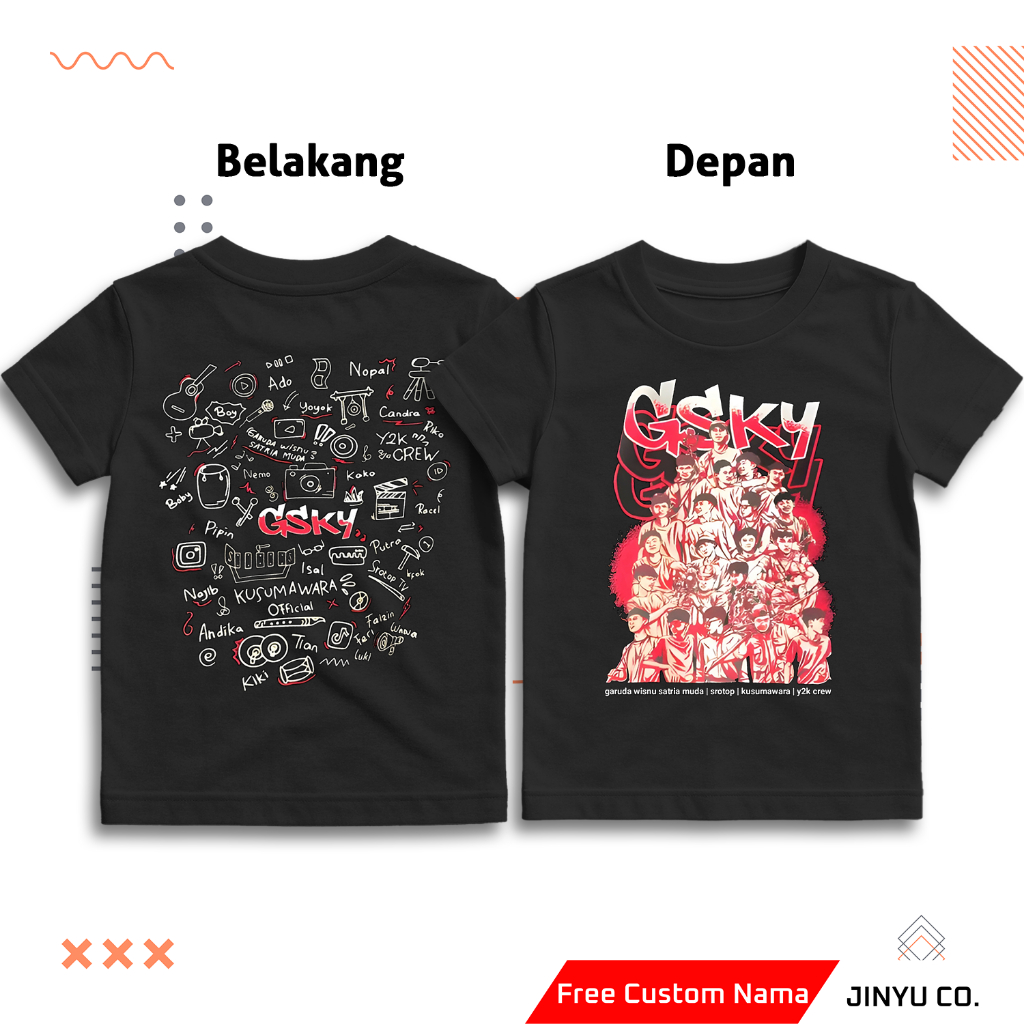Kaos Anak GSKY GWSM Y2K Crew 100% Cotton Combed 30s | Kaos Anak GSKY Gratis Custom Nama | Kaos Anak