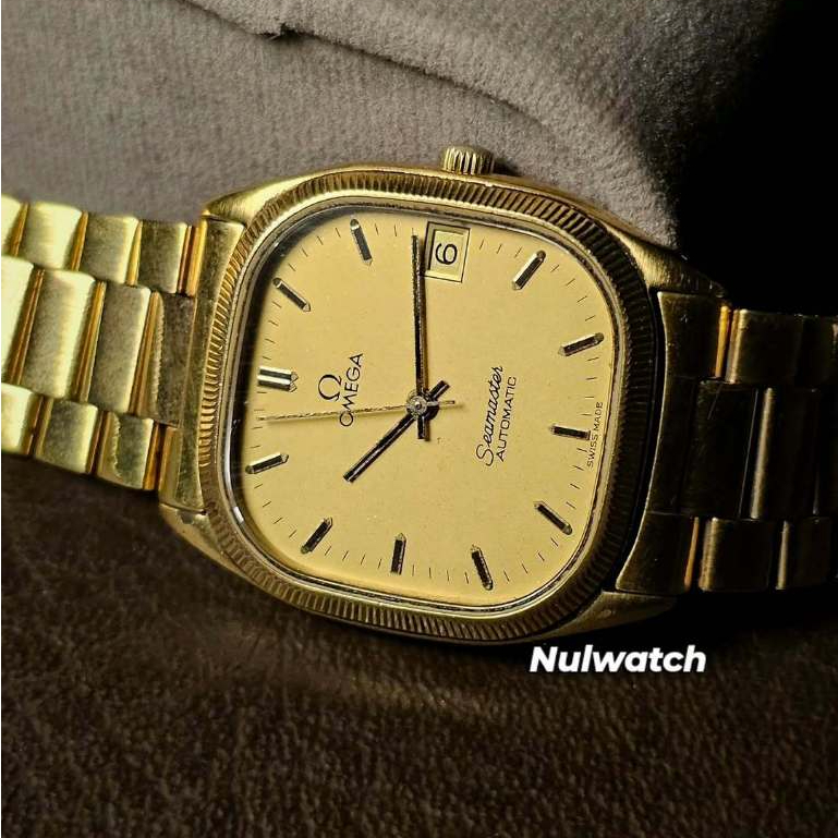 Vintage Omega Seamaster Automatic Solid 18K Coin Bezel Glitter Dial