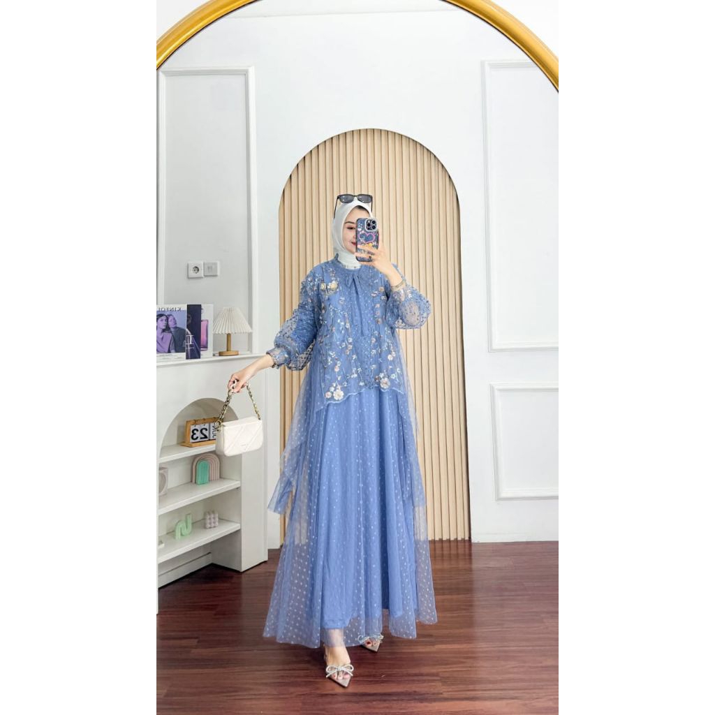 Setelan Gamis Set Outer Brokat Terpisah Muthia Dress Brukat Tile Wanita Muslim Kondangan Lebaran
