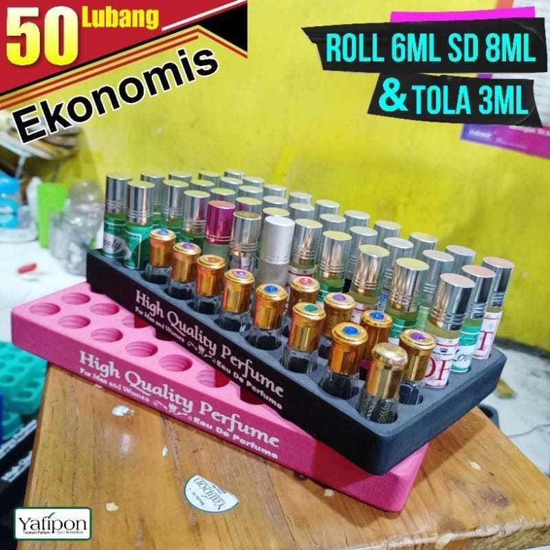 Display tatakan parfum roll on 50 lubang