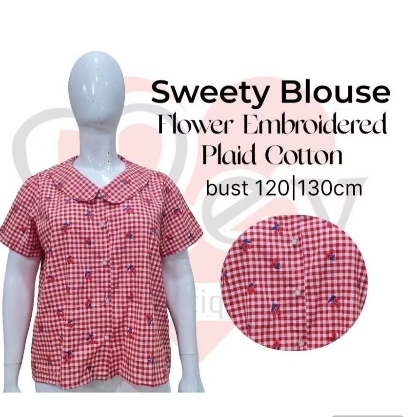 blus atasan katun kotak bordir bunga bigsize jumbo