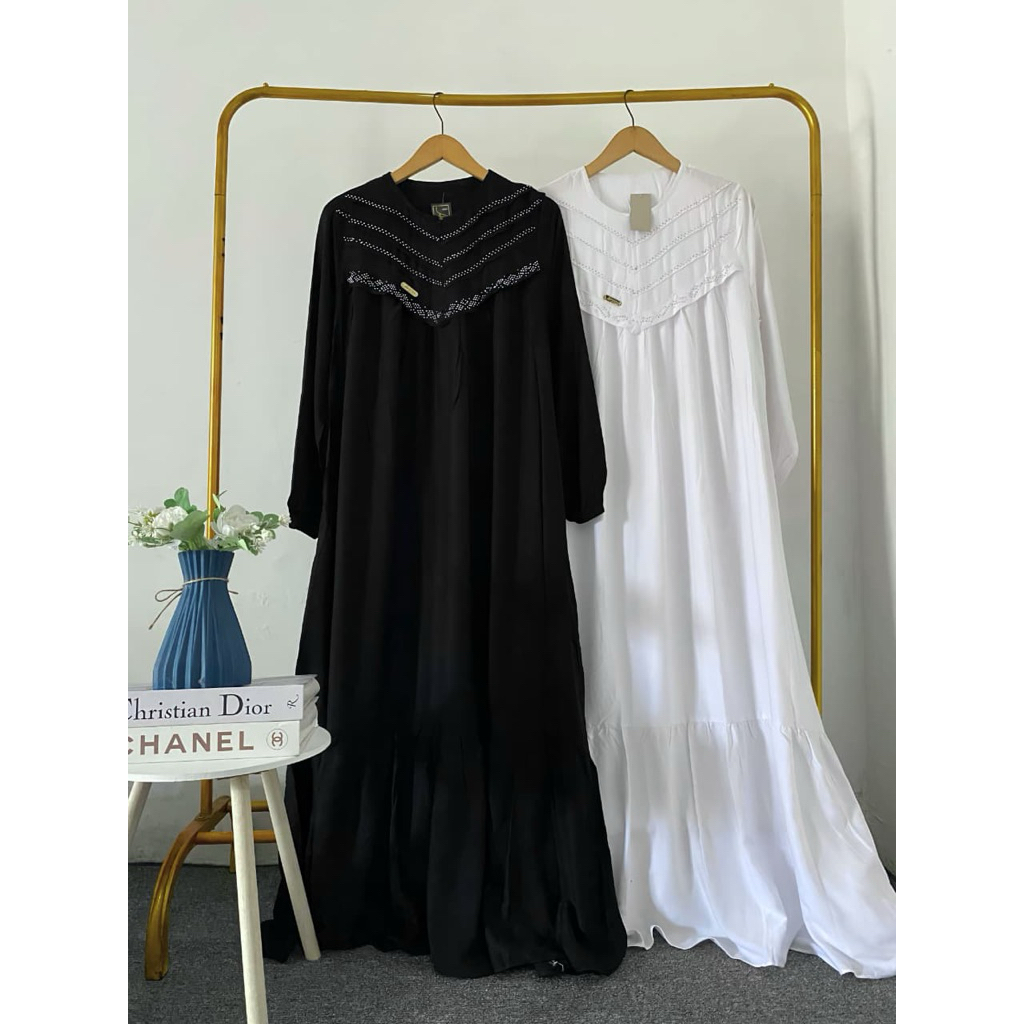 Gamis hitam/gamis putih bahan twill rayon/gamis hitam ld 120