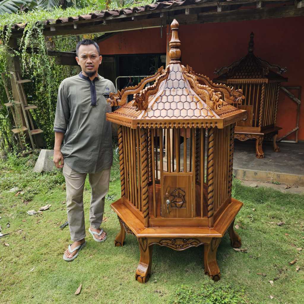 Sangkar ayam bekisar Kandang Jago Pelung Kate Ukiran Kayu Jati Ayam Alas
