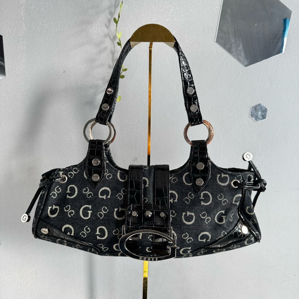 guess denim shoulder bag