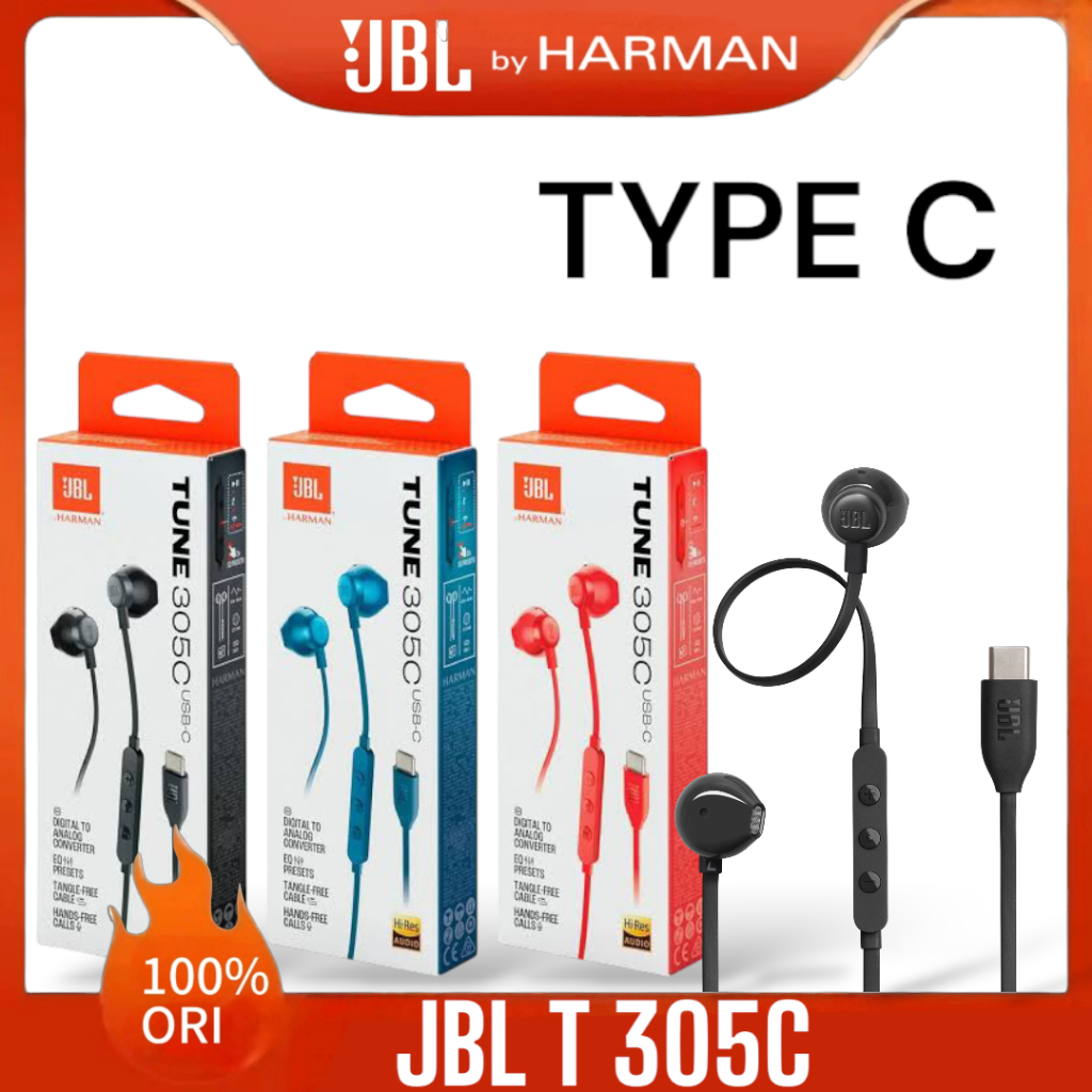 Headset JBL Tune 305C Spesial Edition Type C Original 100% Earphone In Ear With Microphon