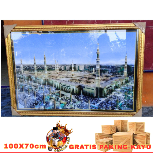 Hiasan dinding Masjid nabawi besar jumbo 100x70cm 3D makkah Pajangan ruang tamu gambar masjid nabawi