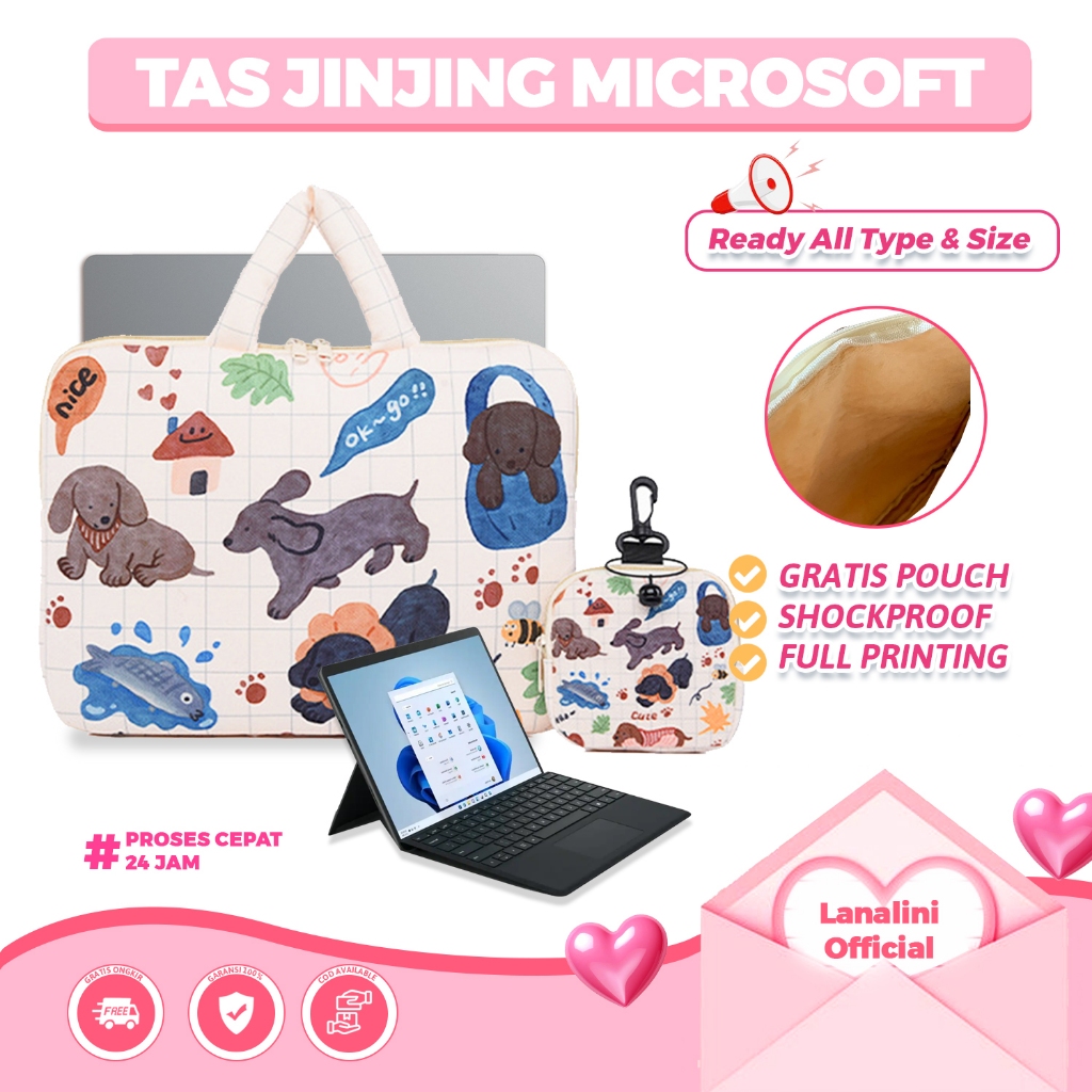 Tas Laptop Strap Jinjing Microsoft Surface Pro 11 X 10 9 8 7 6 5 Go 1 2 3 4 10.5 11 12 13 Inch Sleev