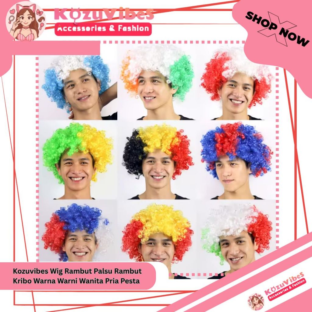 Kozuvibes Wig Rambut Palsu Rambut Kribo Warna Warni Wanita Pria Pesta