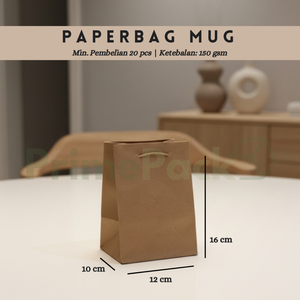 Paperbag Mug Kraft Coklat Polos Ketebalan 150 gsm Tas Kertas Gelas Cangkir Kecil