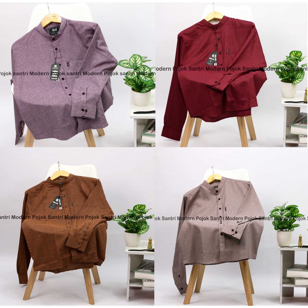 Baju Koko Pria Dewasa Kerah Sanghai Lengan Panjang Katun Madinah songket