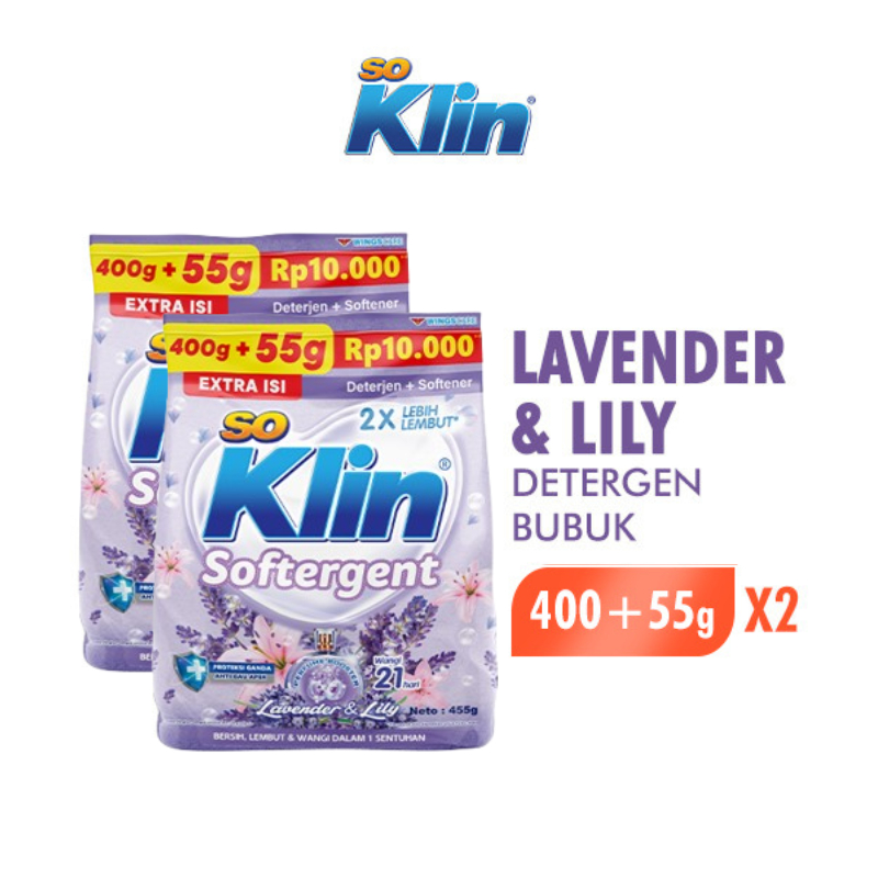 Soklin Deterjen Bubuk Softergent Lavender & Lily 400 + 55 gr x2