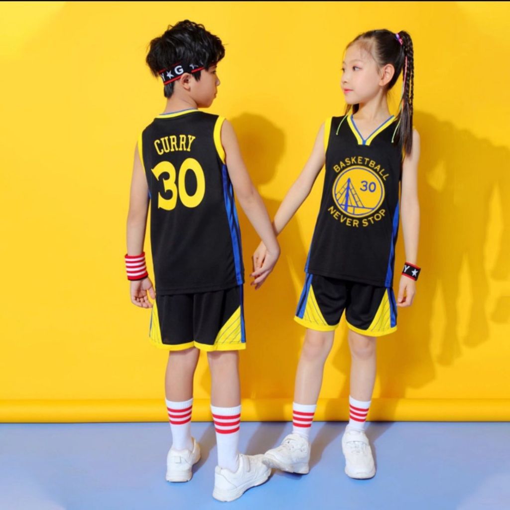 Jersey basket anak impor setelan hitam anak Golden State 30 Warriors Curry
