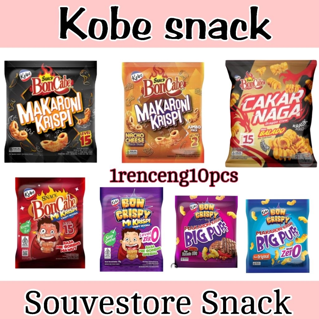 kobe Snack boncabe mie crispy/cakar naga/big puff/mie Makaroni krispi 500an 1rncng 10pcs boncabe kri