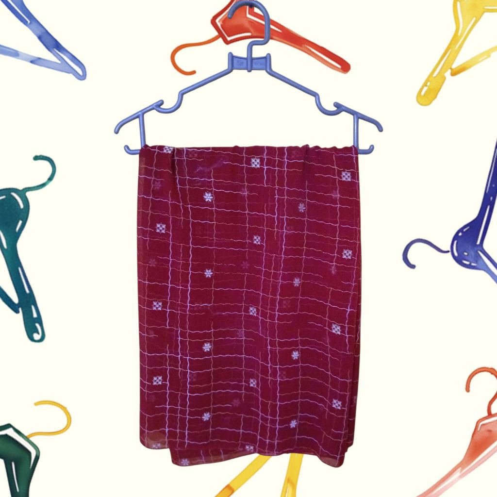 Preloved Hijab Segi Empat Paris Motif Warna Merah Maroon