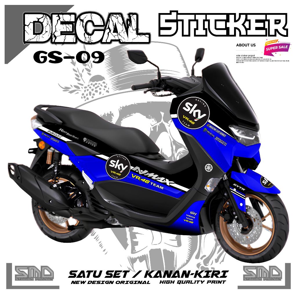 STICKER STRIPING DECAL FULL BODY YAMAHA NMAX NEW LED SIMPEL MOTIF SKY46 MURAH TAHAN LAMA GS04